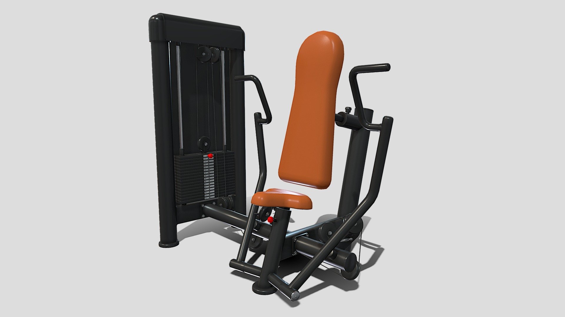 Gym machine 3d model built to real size, rendered with Cycles in Blender, as per seen on attached images. 

File formats:
-.blend, rendered with cycles, as seen in the images;
-.obj, with materials applied;
-.dae, with materials applied;
-.fbx, with materials applied;
-.stl;

Files come named appropriately and split by file format.

3D Software:
The 3D model was originally created in Blender 3.1 and rendered with Cycles.

Materials and textures:
The models have materials applied in all formats, and are ready to import and render.
Materials are image based using PBR, the model comes with five 4k png image textures.

Preview scenes:
The preview images are rendered in Blender using its built-in render engine &lsquo;Cycles'.
Note that the blend files come directly with the rendering scene included and the render command will generate the exact result as seen in previews.

General:
The models are built mostly out of quads.

For any problems please feel free to contact me.

Don't forget to rate and enjoy! - Vertical chest machine - Buy Royalty Free 3D model by dragosburian 3d model