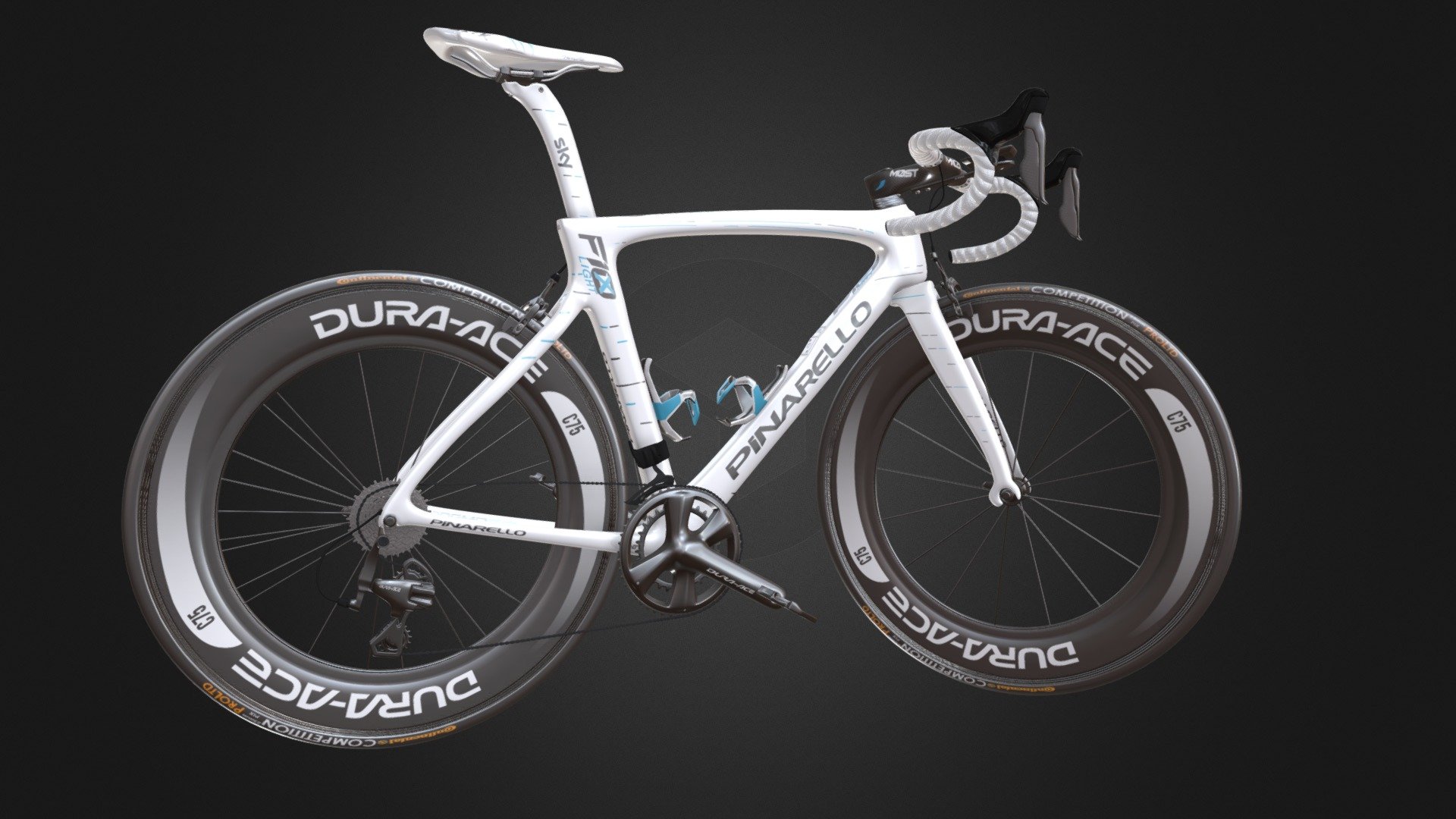 Pinarello Dogma F10  X-Light roadbike 3d model made in 3ds max 2016. 
Textured, animated drive and the handlebar.
All objects are grouped or named accordingly.
Turbosmooth/open smoothing lvl 2 = 614692 polys and 416635 verts 3d model