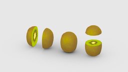Cartoon kiwi and slice Low-poly 3D model drink, food, fruit, garden, orchard, beverage, farm, juice, nature, acid, kiwi, lowpolymodel, planting, handpainted
