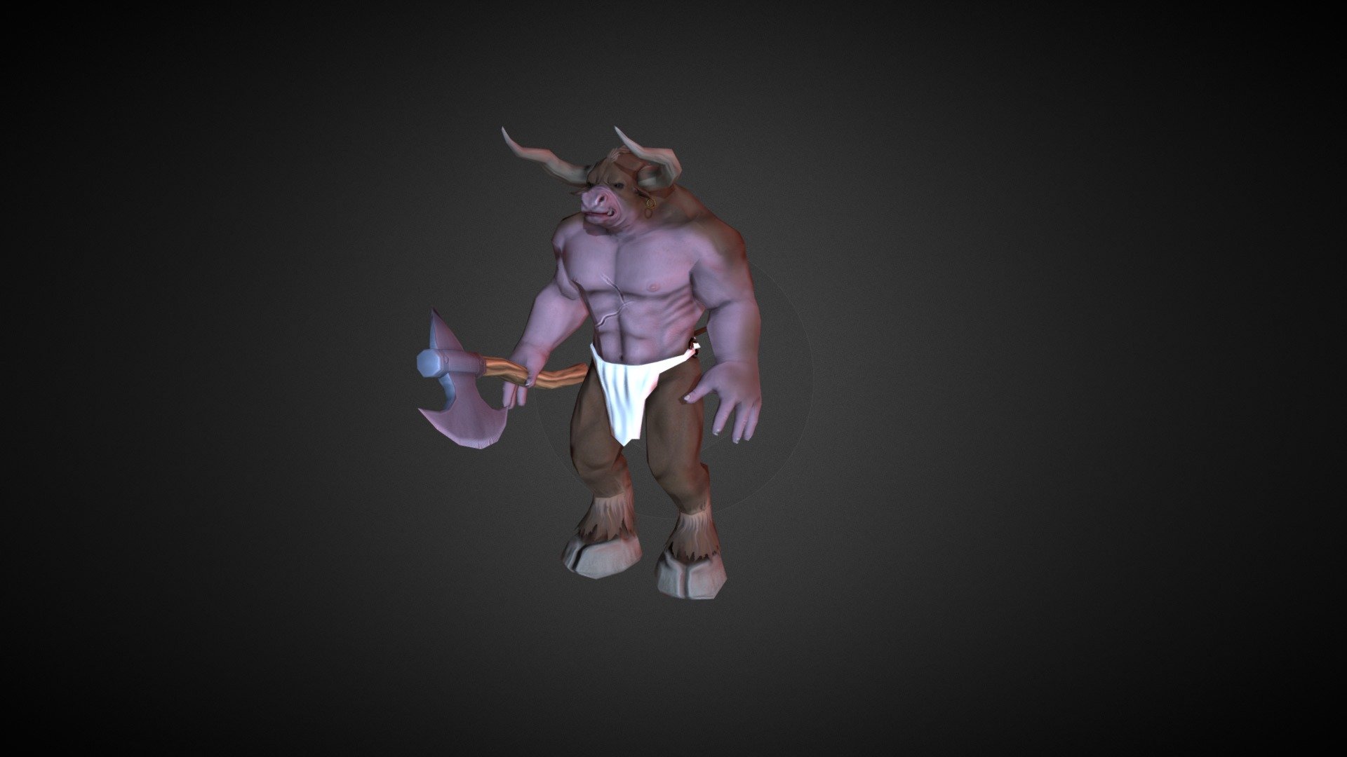 Minotaur cartoon style.
The file contains: 3d file .fbx (embed media ) of minotaur (3690 tris) + axe (468 tris).
The model is skinned, the axe has been linked to the hand bone 3d model