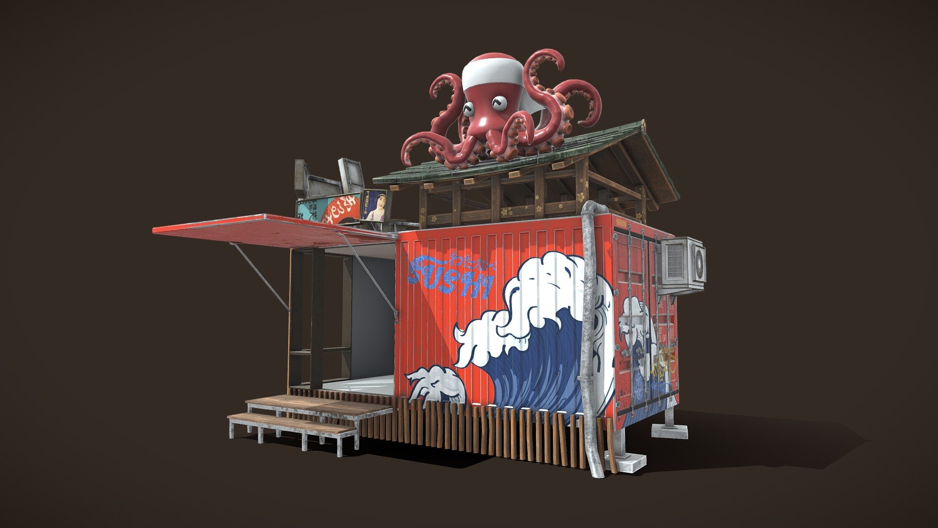 I'm a big fan of Japan, and of container architecture. So, here is my take on a suburban Izakaya in a small container.

The name in kanjis わたなべ spells