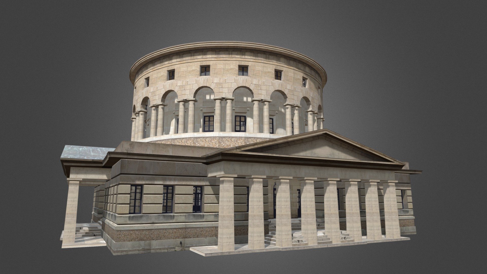 Built between 1784 and 1788, just before the French Revolution. This building still exists today.

Made with Blender.

More about it:
https://fr.wikipedia.org/wiki/Rotonde_de_la_Villette - Barrière Saint-Martin or Rotonde de Stalingrad - Download Free 3D model by Paris1850 3d model