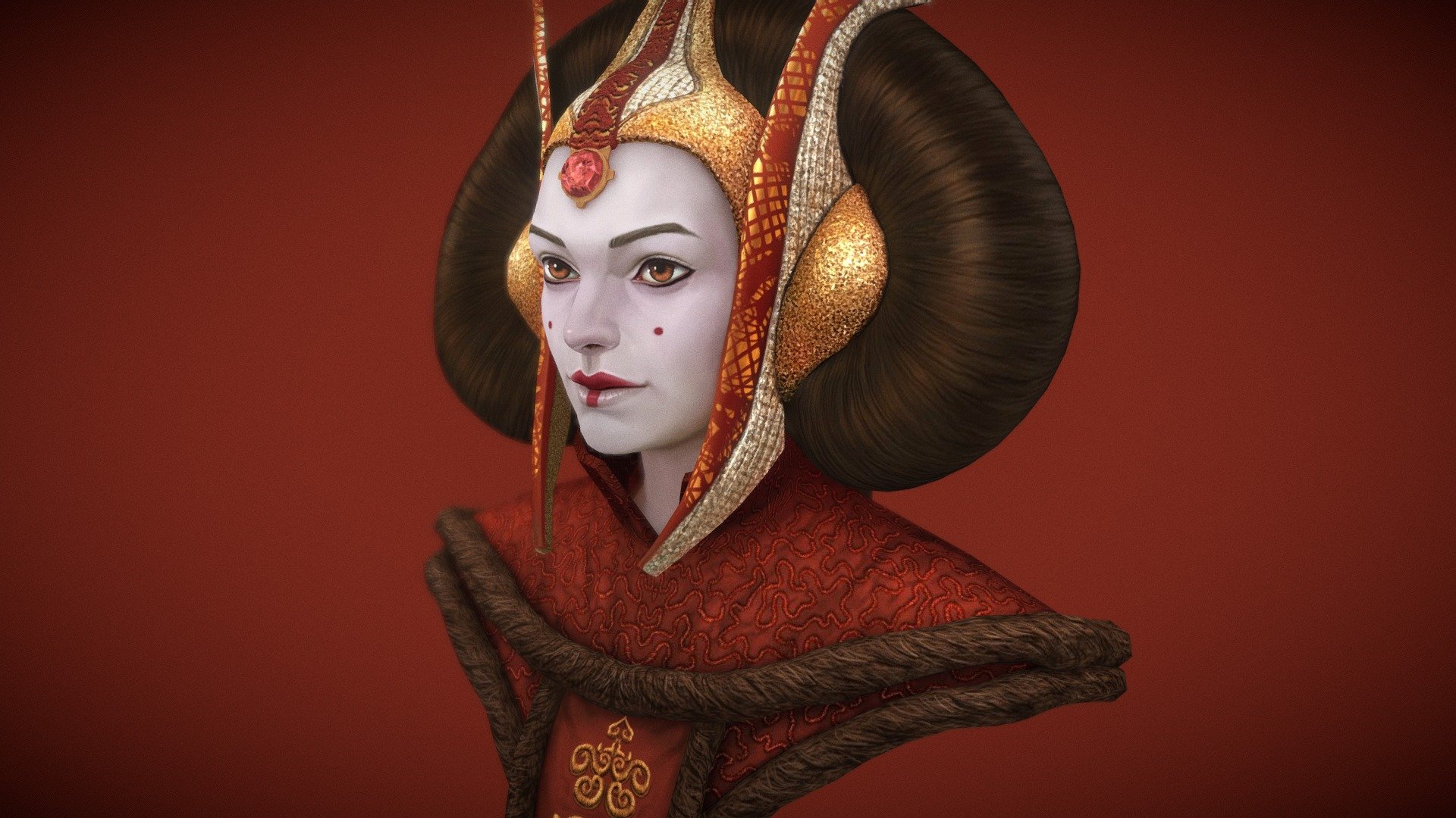 FanArt: A Handpainted Low Poly of Natalie Portman as Queen Amidala fron Star Wars Episode I. 
Thank you for your comments and likes.
Also you can visit my Artstation gallery of this and other models.
https://www.artstation.com/artwork/WKQQmv - Queen Amidala - 3D model by luisservin89 3d model