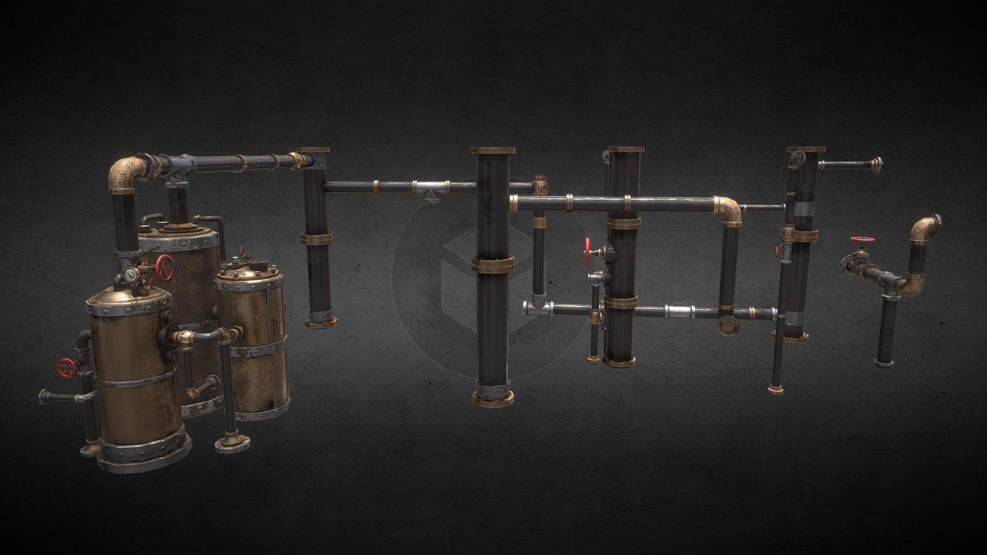 Steam Punk Style Gas Pipes - SteamPunk Gas Pipes - 3D model by JCVallejos 3d model