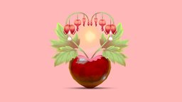 Heart- SketchfabWeeklyChallenge plant, red, plants, flower, heart, b3d, jar, pink, foliage, nature, sketchfabweeklychallenge, substancepainter, blender, stylized, bleedingheart, noai