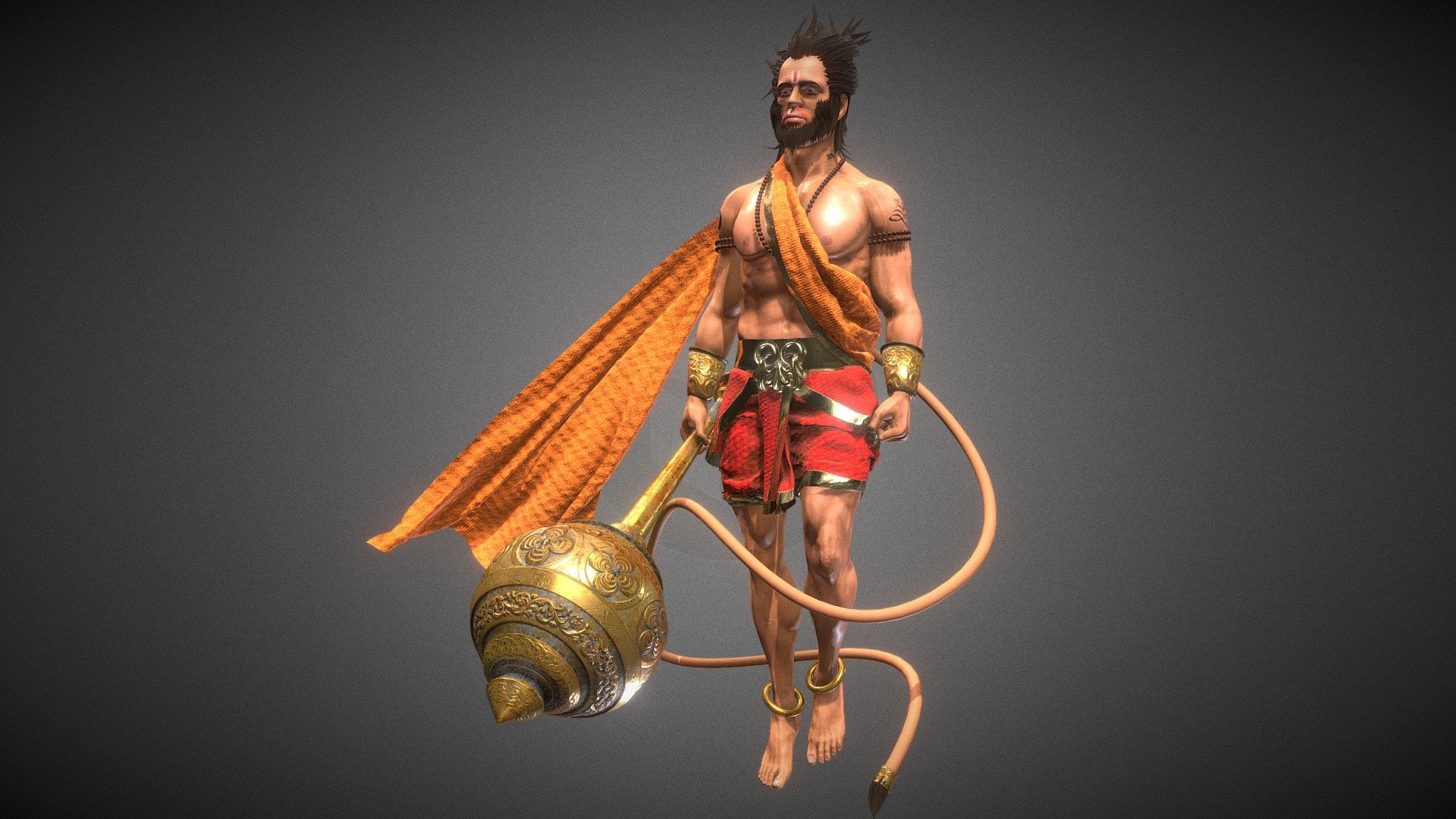 Shri Hanuman is one of the gods of Hindus. He is blessed by Vayu as the god of winds. Hanuman’s image shows him as a strong man with the face of a monkey. He also has a tail it represents the morality, higher pride of being self. Hanuman was awarded boon of Immortality by Mother Sita ( Wife of Lord rama) and is still alive.🙏

Ram Duaare Tum Rakhvare. Hott Na Aagya Binu Paisare.
Sab Sukh Lahe Tumhari Sarna. Tum Rakshak Kahu Ko Dar Na 3d model