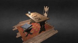 Medieval desk lantern, wooden, desk, medieval, furniture, gothic, carpet, chair