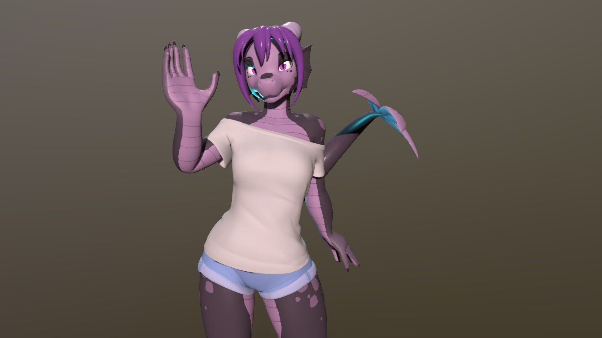 A figure commission for Yubi on furaffinity. this is the low poly model as the high poly model has sculpted details and was made in parts for 3D printing on a DLP 3D printer - Yubi Figure - 3D model by kayla fox (@kaylafox) 3d model