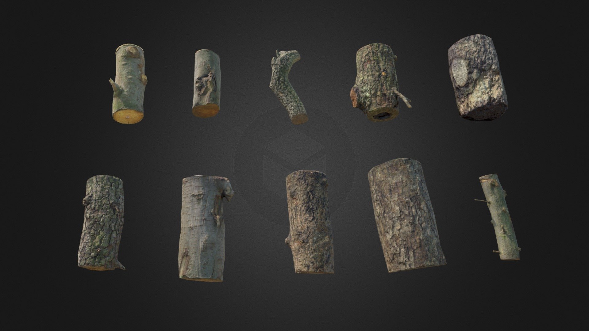 Photoscanned firewood logs. Based on photogrammetry data and enhanced with procedural tools.
Suitable for Desktop, VR, AR, mobile projects.
Assets are grouped to share the same 4k Albedo, Normal, and Roughness(Smoothness) textures/
Each scan has been manually retopologized and has ~250-600 tris with LOD stages down to ~64 tris.
Assets are scaled 1:1 as in real life 3d model