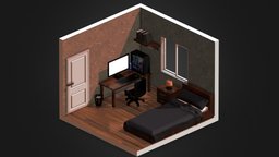 Low Poly Isometric Room room, bedroom, furniture, isometric, low-poly, blender, lowpoly