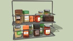 Spice Rack food, furnature, painted, enviornment, vr, kitchen, realism, spices, game, lowpoly, video