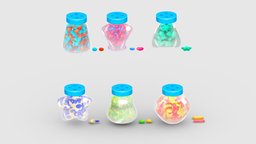Cartoon Candies food, kids, children, tube, cans, gift, sugar, candy, present, sweets, miscellaneous, clear, celebration, romantic, lowpolymodel, handpainted, girl, glass, bottle