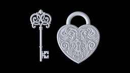 KEY LOCK heart, key, lock, love, ornament, print