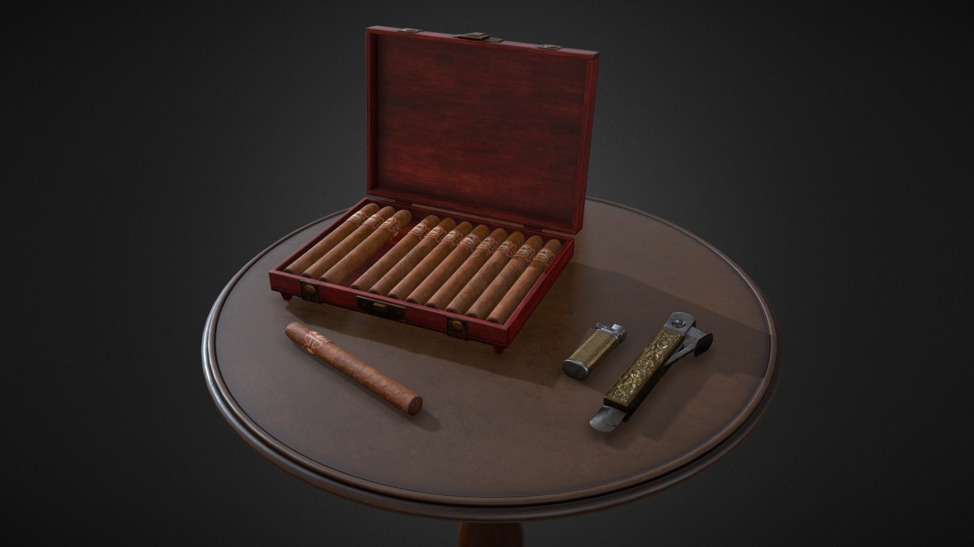 Small table with cigar related props - Cigar box - Buy Royalty Free 3D model by nashide3d 3d model