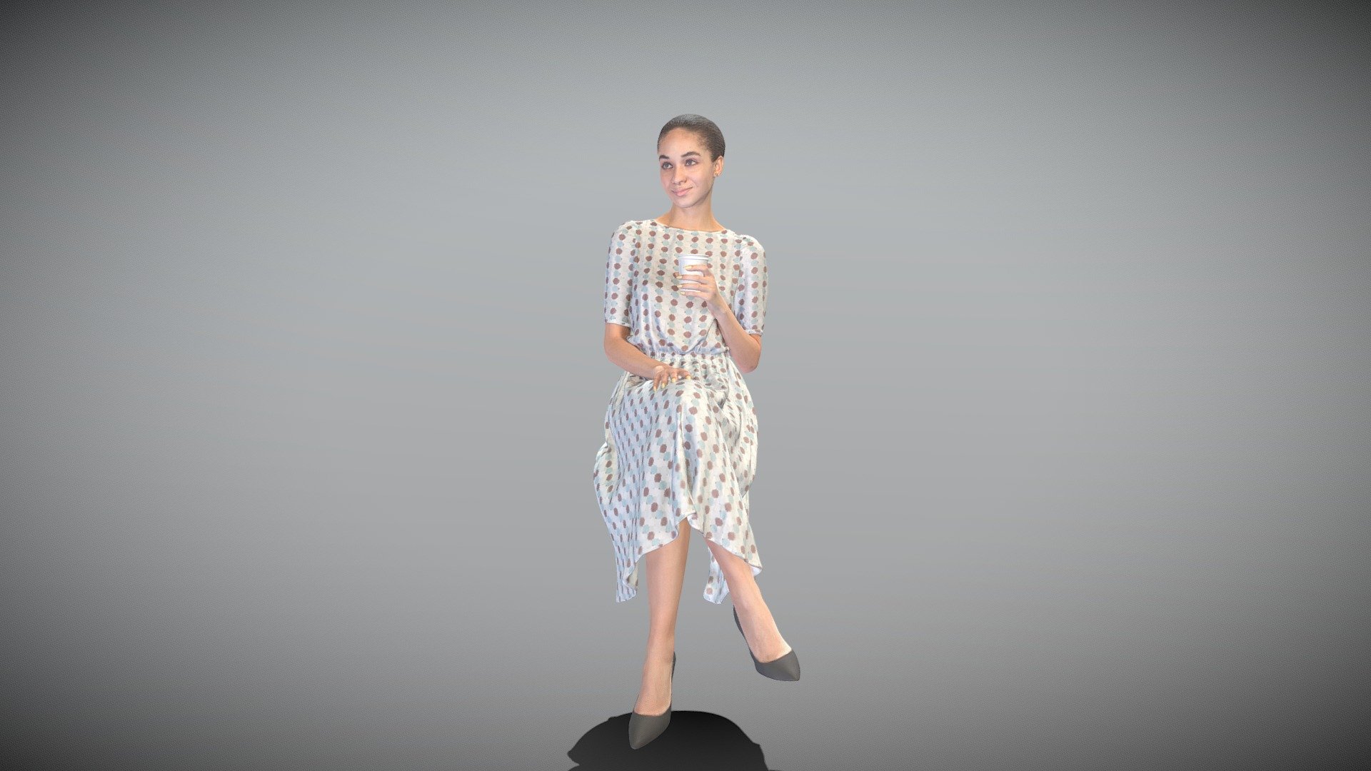This is a true human size and detailed model of a beautiful young woman of Caucasian appearance dressed in dress. The model is captured in casual pose to be perfectly matching for various architectural, product visualization as a background character within urban installations, city designs, outdoor design presentations, VR/AR content, etc.

Technical specifications:




digital double 3d scan model

150k &amp; 30k triangles | double triangulated

high-poly model (.ztl tool with 4-5 subdivisions) clean and retopologized automatically via ZRemesher

sufficiently clean

PBR textures 8K resolution: Diffuse, Normal, Specular maps

non-overlapping UV map

no extra plugins are required for this model

Download package includes a Cinema 4D project file with Redshift shader, OBJ, FBX, STL files, which are applicable for 3ds Max, Maya, Unreal Engine, Unity, Blender, etc. All the textures you will find in the “Tex” folder, included into the main archive.

3D EVERYTHING

Stand with Ukraine! - Elegant woman in dress with coffee 333 - Buy Royalty Free 3D model by deep3dstudio 3d model