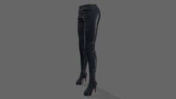 Female Black Leather Pants High Heel Boots