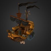 Pirateship Stage3 flying, balloon, pirateship, hand-painted, low, poly, ship, pirates