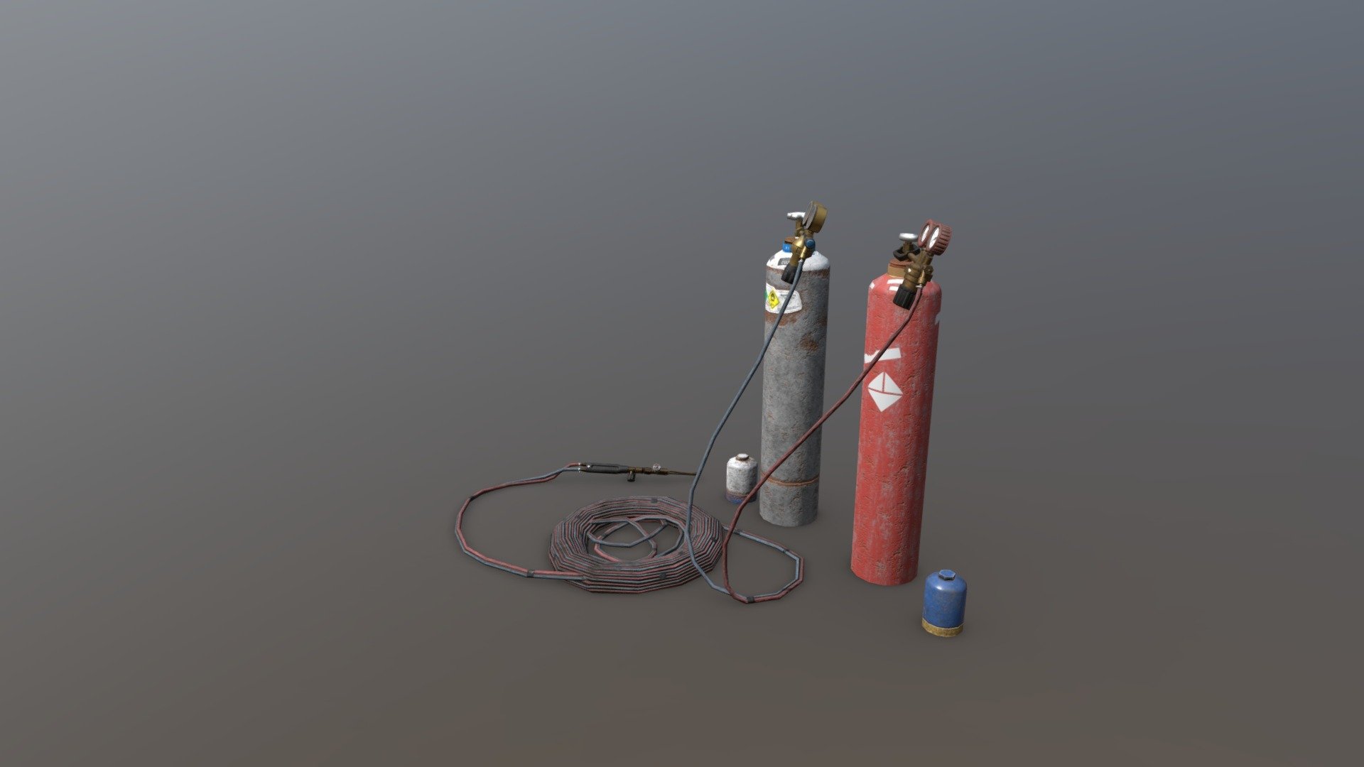 Model of a welding set that inludes two pressure tanks with hoses. I was aiming to get under 5K tris within this model 3d model