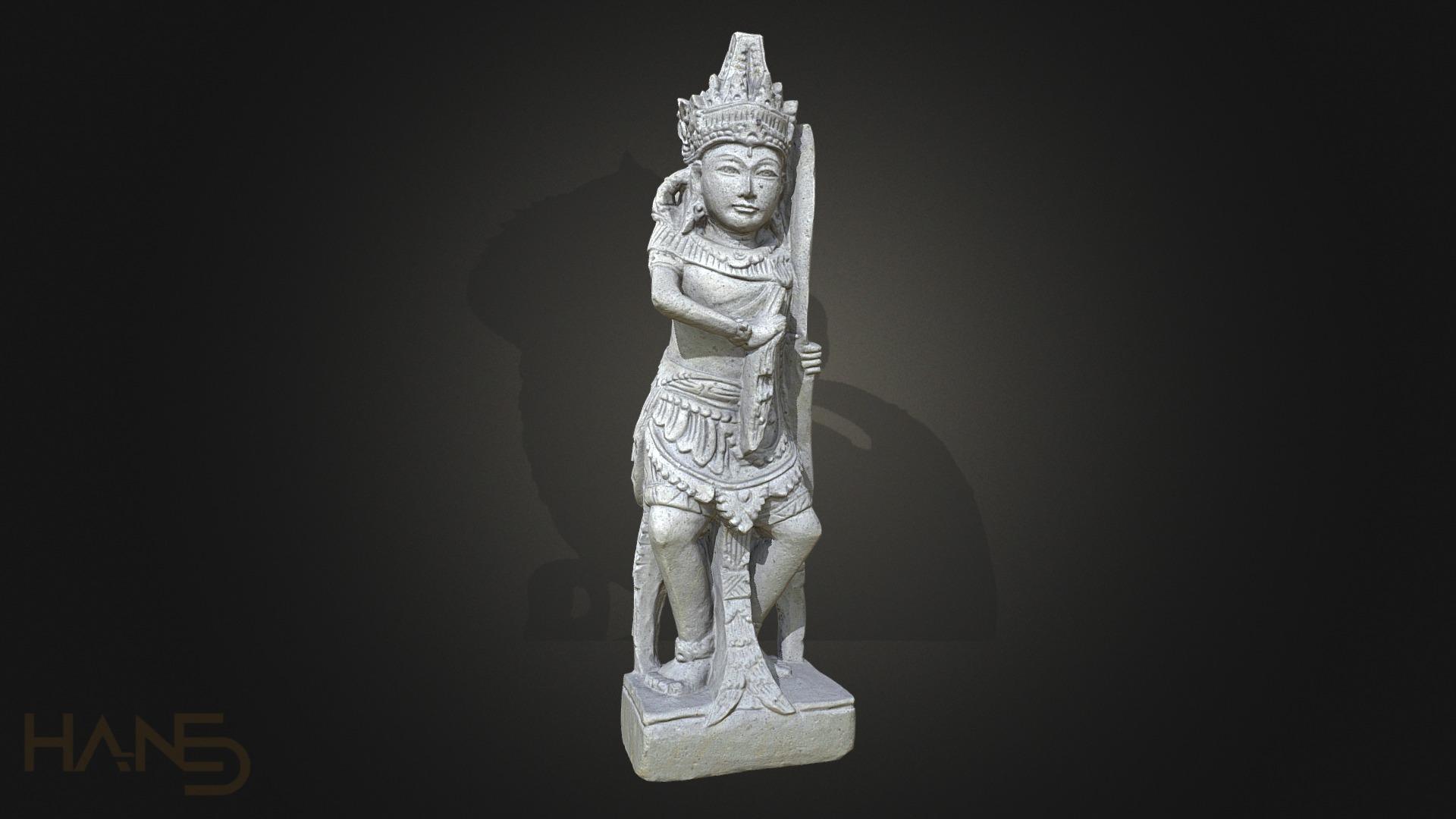 Thai statue of a male warrior with a bow and quiver. The Sandstone material makes this statue light and relatively fragile.                                                 

Equipment used: Canon 600D (used around 175 photos in a phototent+turntable setup with continuous dual softbox lighting).

Software used: Agisoft Photoscan, RAW photo editor, Blender,Instant Meshes and Substance Painter.

Mesh: 
The Original Scan had around 22M faces/triangles and was decimated to around 4.5M before baking a normal map from it.

The Lowpoly has 20K triangles.

Texture: the texture in the preview is an 8K texture, i've also made a 2k and 4k texture. 

If you want a good view of the scan’s quality, check the ‘Matcap+Surface’ option in the model inspector.

Remember you can adjust the lighting by holding ALT + Left mouse button.



Follow me on Twitter | 
 Instagram | Artstation


 - Thai Sandstone Male Warrior - Buy Royalty Free 3D model by Casper (@cie) 3d model