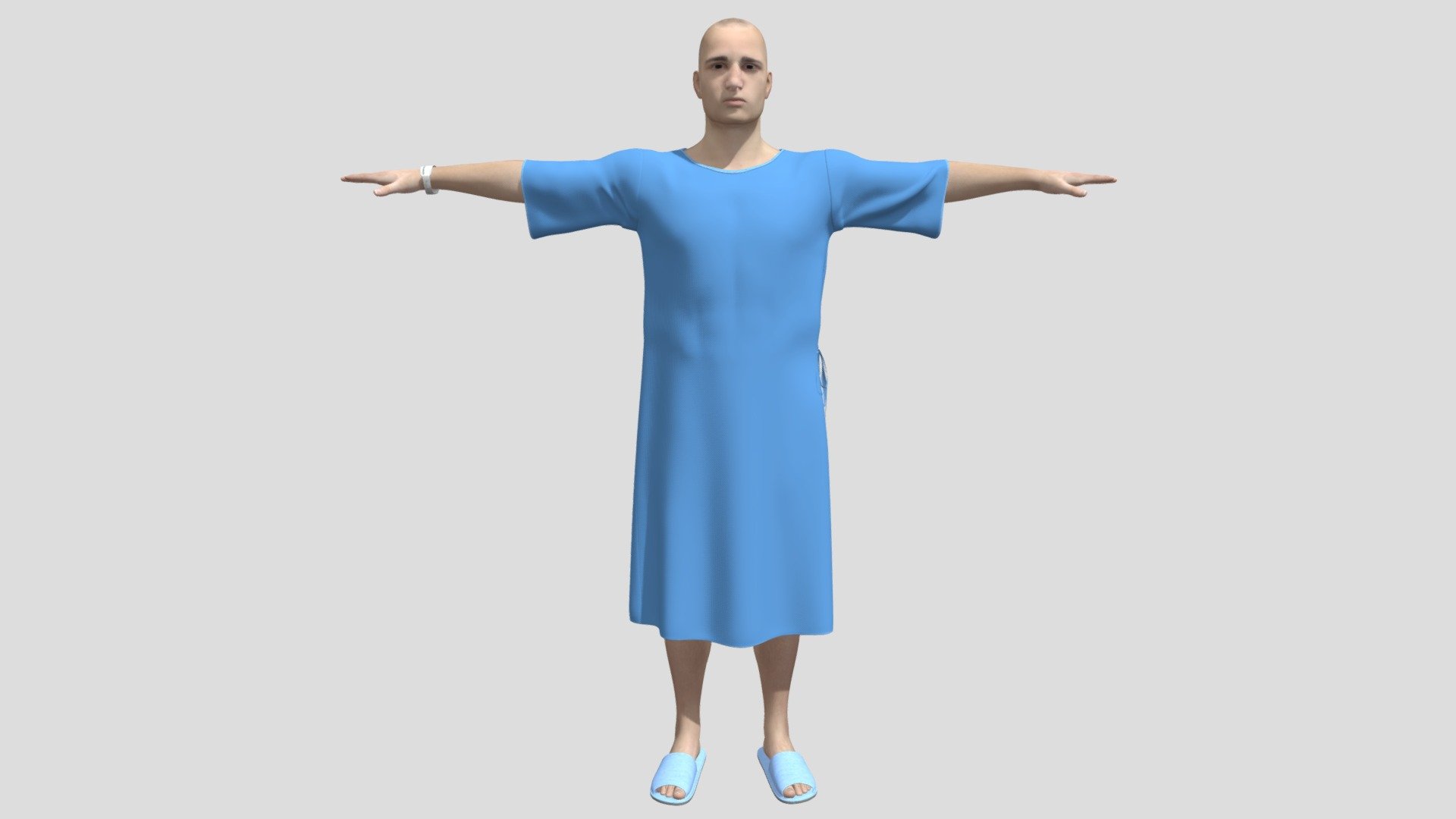 Patient with white gown 3D model is a high quality, photo real model that will enhance detail and realism to any of your game projects or commercials. The model has a fully textured, detailed design that allows for close-up renders 3d model