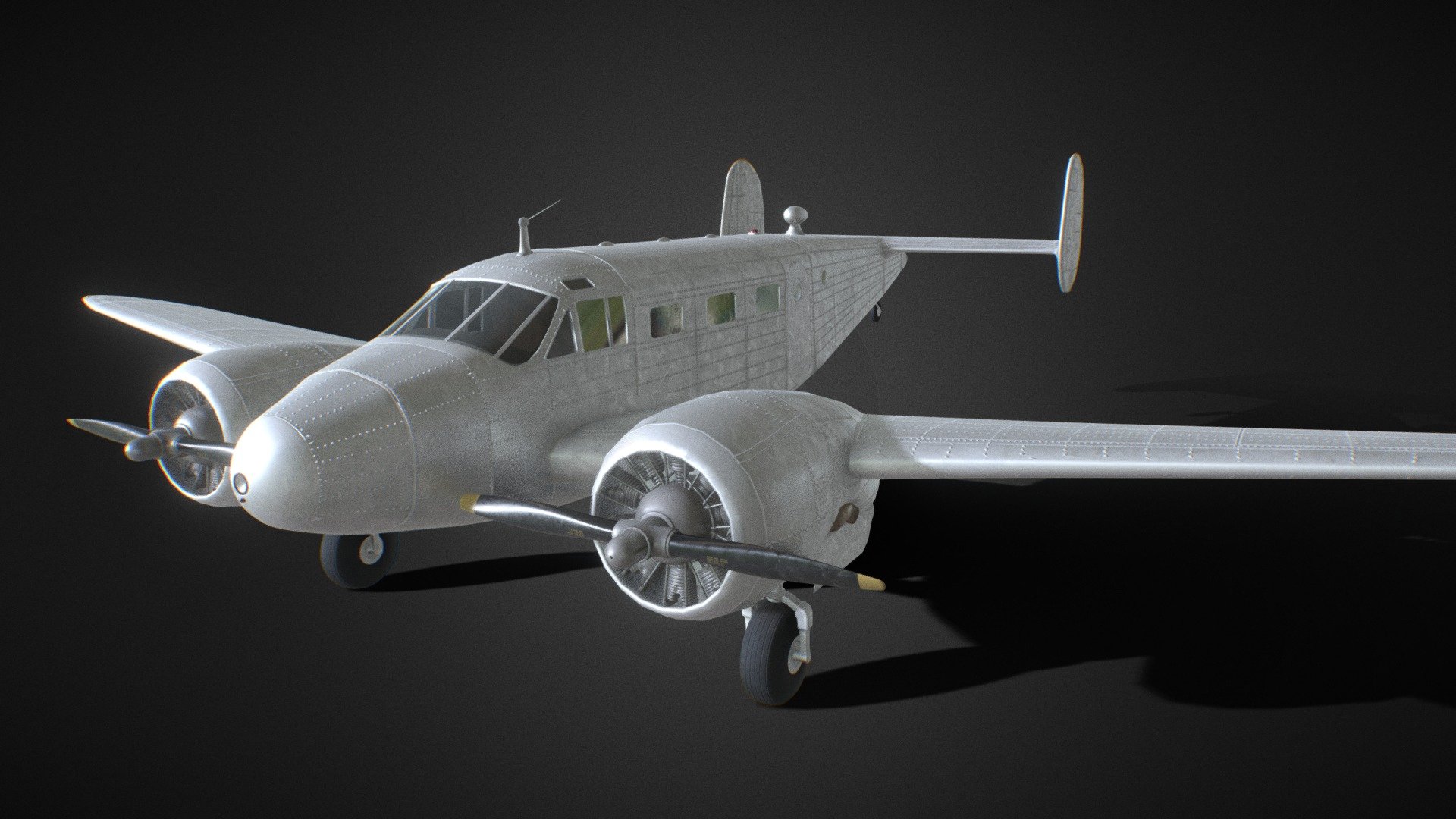 Beechcraft Model 18 - 3d model 

The Beechcraft Model 18 is a 6- to 11-seat, twin-engined, low-wing, tailwheel light aircraft manufactured by the Beech Aircraft Corporation. 

I made the textures in quixel mixer. Tested it in unreal engine 5.

HAVE : 





4k Texture (PBR) 




7 materials




2+1 kinds of colors




UVs Rig (armature) interior




132 500 Vertices (262 000 polygons)



DOES NOT HAVE AN INTERIOR

formats: -blend -obj -fbx -dae -stl - Aircraft - Beechcraft Model 18 - Buy Royalty Free 3D model by vojtech.vejtasa 3d model