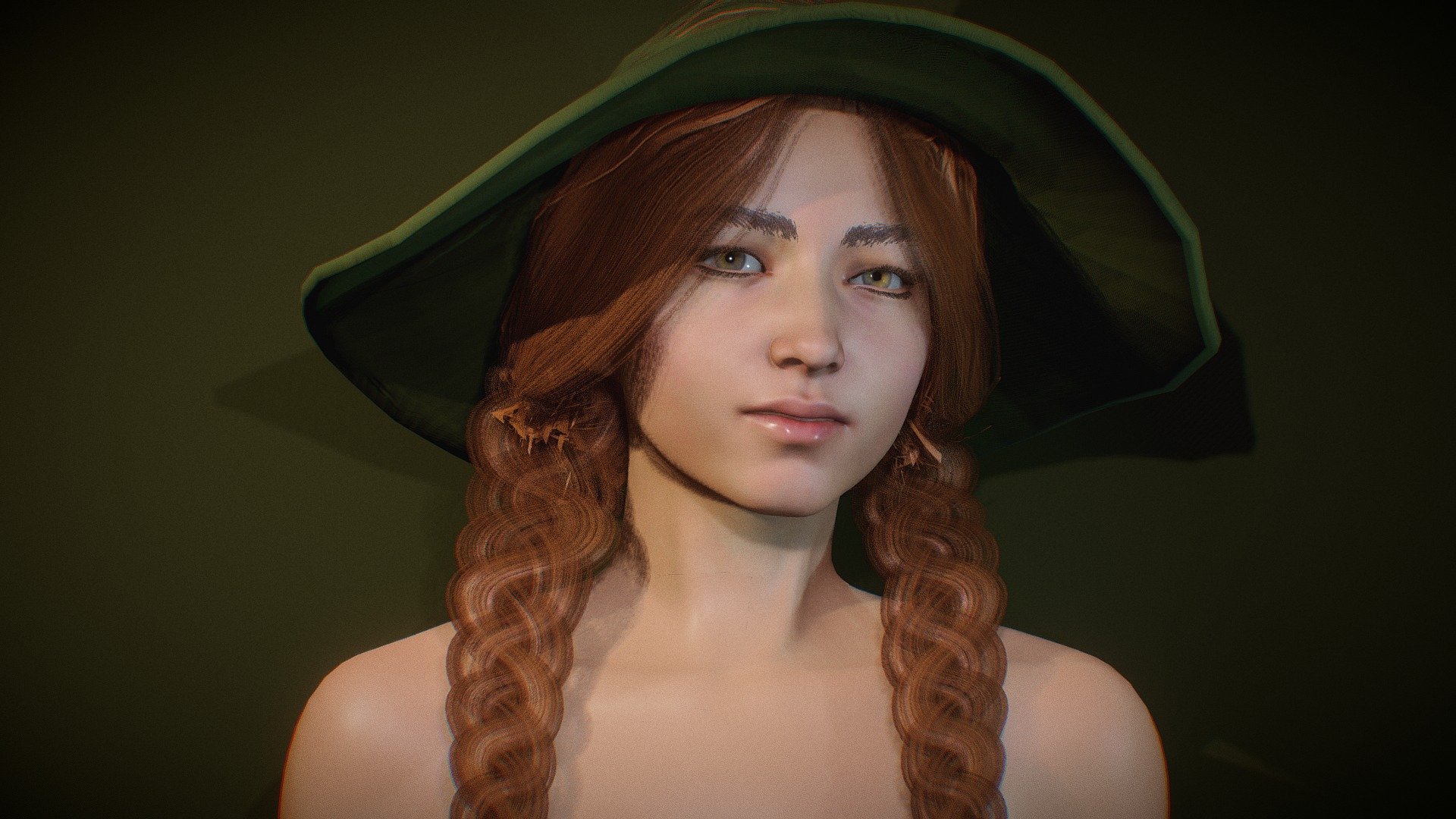 Cute Female  woman witch girl with hat. Rigged Body and face. Subsurface scattering. model in Blender file 3d model