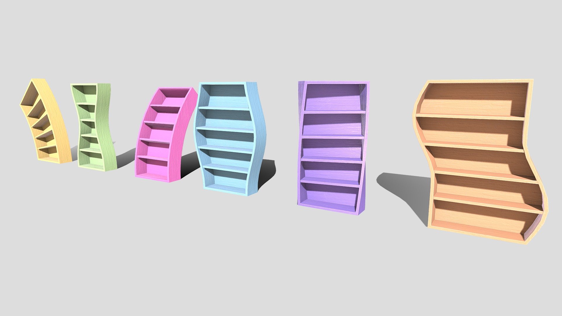 Whimsical low poly bookcases 3d model