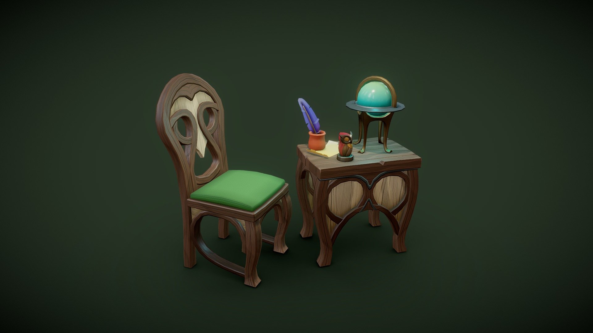 A short project practising use of trim sheets, based on the awsome design by Victor Maillet, for bi-monthly environment art challenge on polycount, - Owl Furniture - 3D model by plasmaernst 3d model