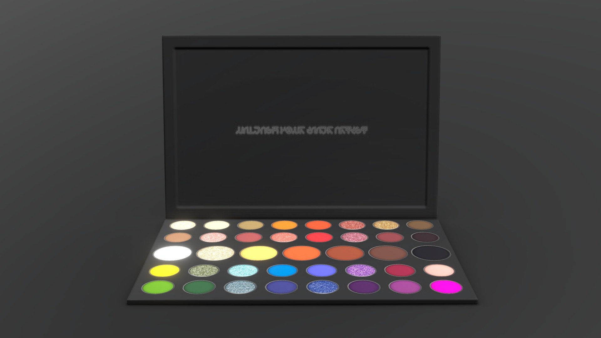 This is part of a mod set created for The Sims 4.
This is a replica, in the style of The Sims 4, of the eyeshadow palette by Morphe Brushes in collaboration with beauty influencer James Charles. It features a mix of matte shadows and shimmer shadows. The glittery shimmer finish was achieved by using a noisy normal map area, combined with intense specular and sharp gloss 3d model