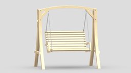 Wooden Swing Chair 01 wooden, bench, garden, exterior, children, double, equipment, swing, furniture, vr, park, ar, single, porch, outdoor, seating, playground, rest, realistic, yard, backyard, furnishings, game, 3d, chair, low, poly, house, wood