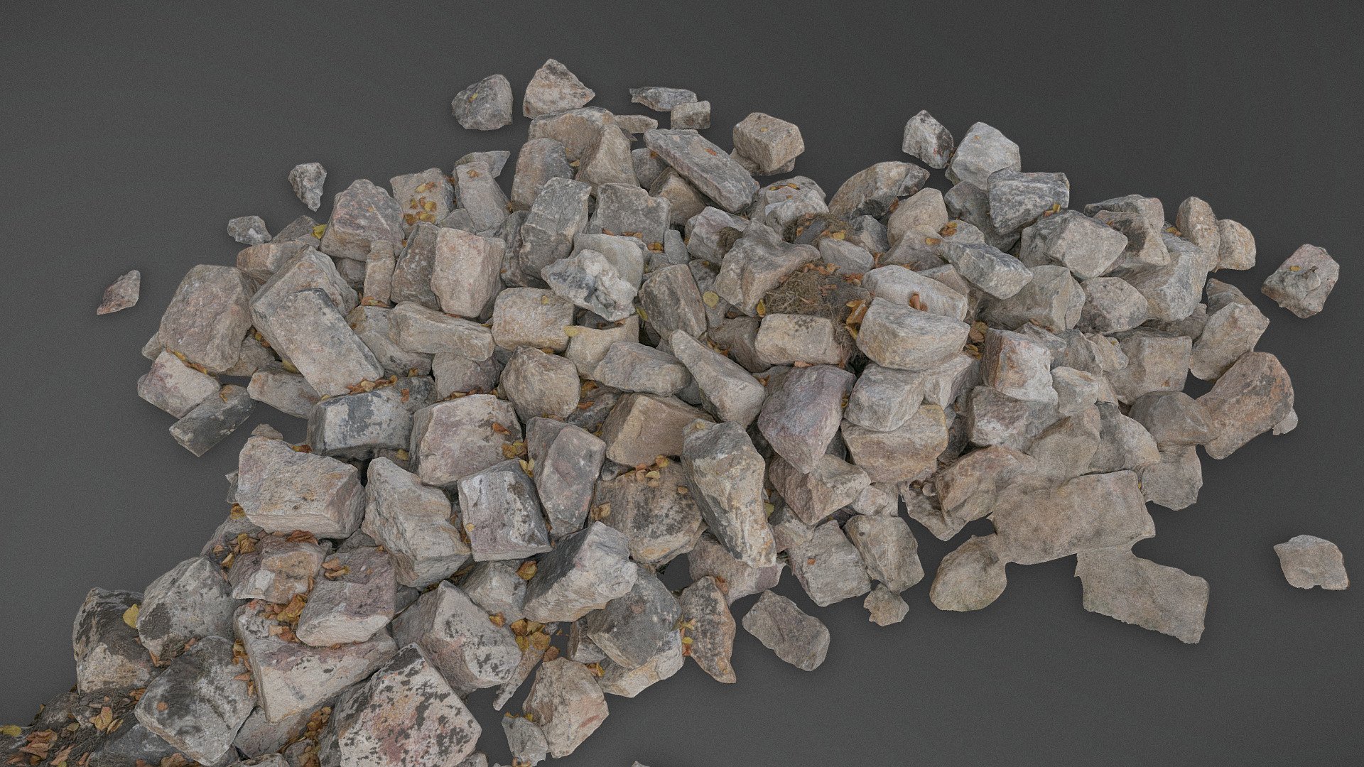 Debris concrete demolition ruin house building wall junk pieces construction yellow chunks and stones with some dirt and yellow linden tree leaves on top

Photogrammetry scan 240x36MP, 4x8K texture + HD Normals, isolated from ground - Debris junk stones - Buy Royalty Free 3D model by matousekfoto 3d model