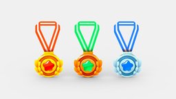 Cartoon medals kids, children, play, medal, winner, victory, reward, lowpolymodel, boyscouts, sport