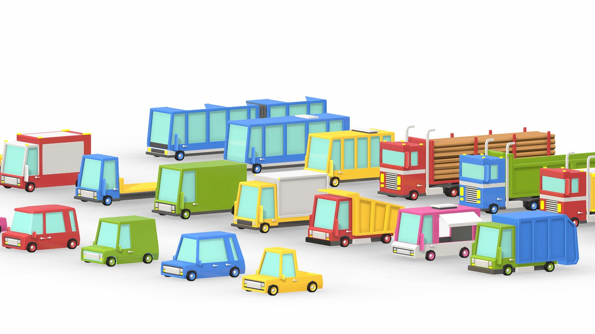 New awesome pack of 25 vehicles in low poly // vowel-ish style




Almost 30,000 faces for all models.

Most cars under 500 faces

Most big models with under 1,000

Materials applied 

UV Unwrapped, all 24 maps included

Blender Native files

Exported to FBX, OBJ, DAE and GLTF/GLB
 - Low Poly Cartoon City Cars - Buy Royalty Free 3D model by Studio Ochi (@studioochi) 3d model
