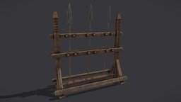 Medieval Spears and Stand shelf, exterior, rack, props, spears, medieval-weapon, weapons, lowpoly, medieval-decor, weapon-rack, exterior-medieval-props, weapon-shelf