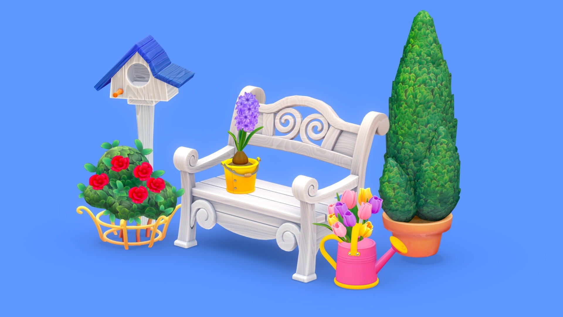new WIP :D - Little Bench in Springtime - 3D model by Stylized Box (@Stylized_Box) 3d model