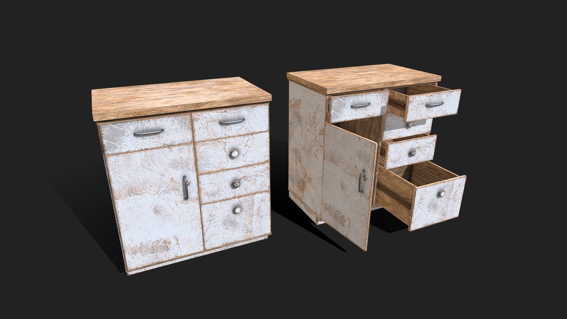 2048x2048 texture packs (PBR Metal Rough, Unity HDRP, Unity Standard Metallic and UE):

PBR Metal Rough: BaseColor, AO, Height, Normal, Roughness and Metallic;

Unity HDRP: BaseColor, MaskMap, Normal;

Unity Standard Metallic: AlbedoTransparency, MetallicSmoothness, Normal;

Unreal Engine: BaseColor, Normal, OcclusionRoughnessMetallic;

The package also has the .fbx, .obj, .dae and .blend file 3d model