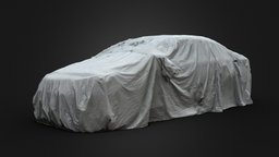 Sedan car covered with a gray car cloth 3D scan