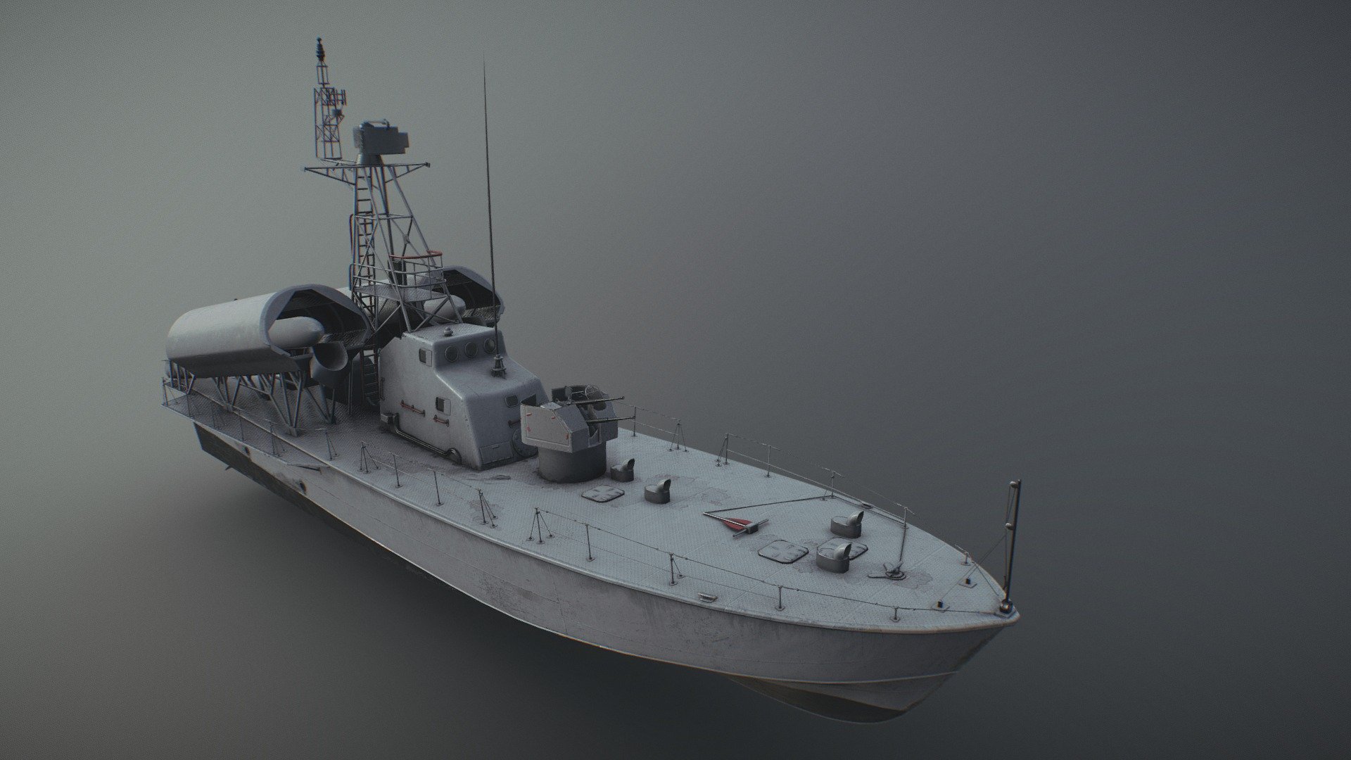 Gamedev redy model of the project 183-R missile boat, textured metal/rough pipeline 3d model