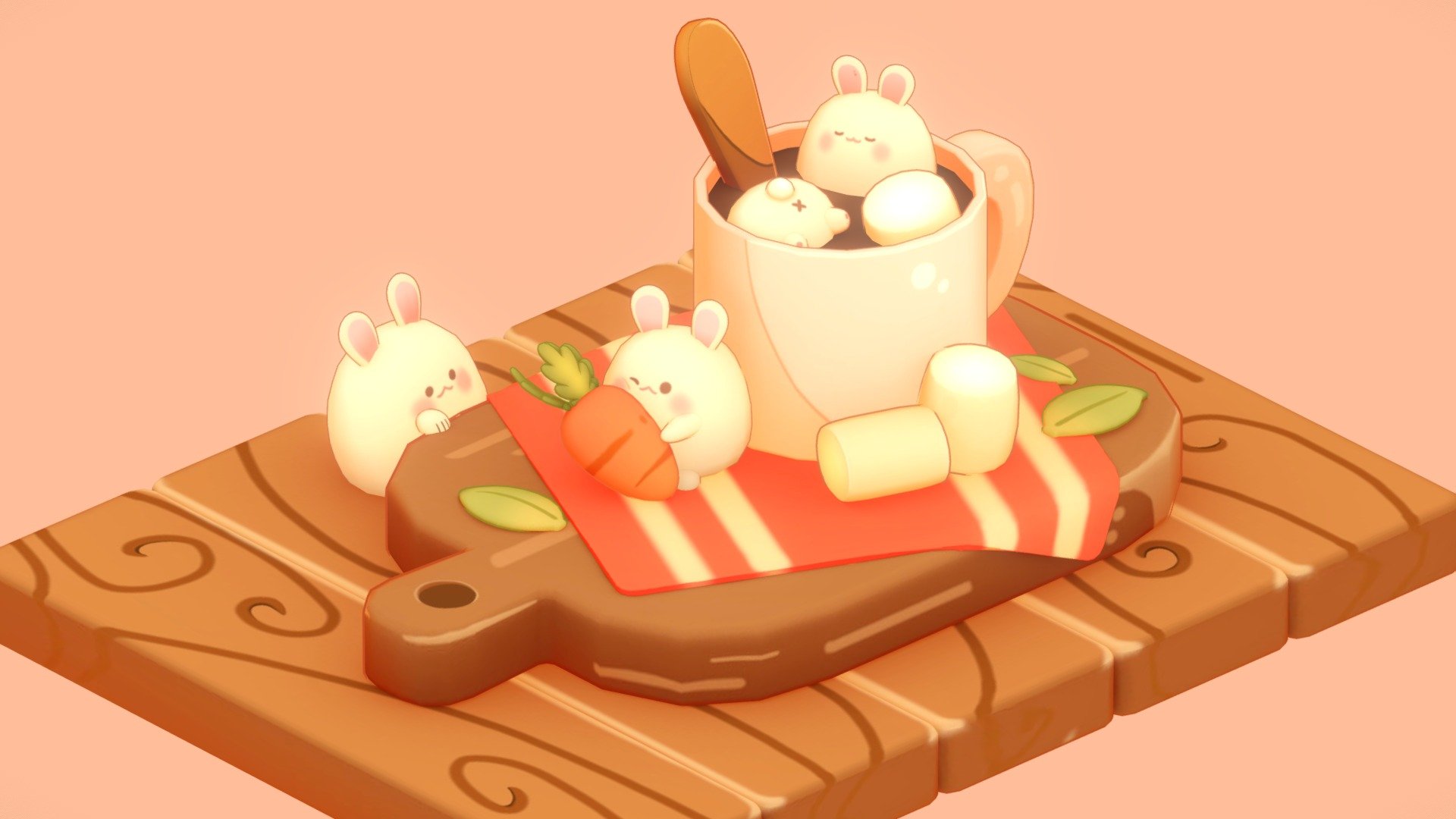 who wants a cup of chocolate?

Texturing practice using a digital tablet.

Modeling in Blender, texturing in substance painter

Based on the art of Chiai_tea, Instagram https://www.instagram.com/chiai_tea/

You can also support me by giving me a coffee as a gift—https://ko-fi.com/ergoni - Choco Bunny - Download Free 3D model by Ergoni 3d model