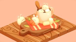 Choco Bunny bunny, toon, cute, carrot, chocolate, outline, choco, handpainted, blender, lowpoly, blender3d, cup