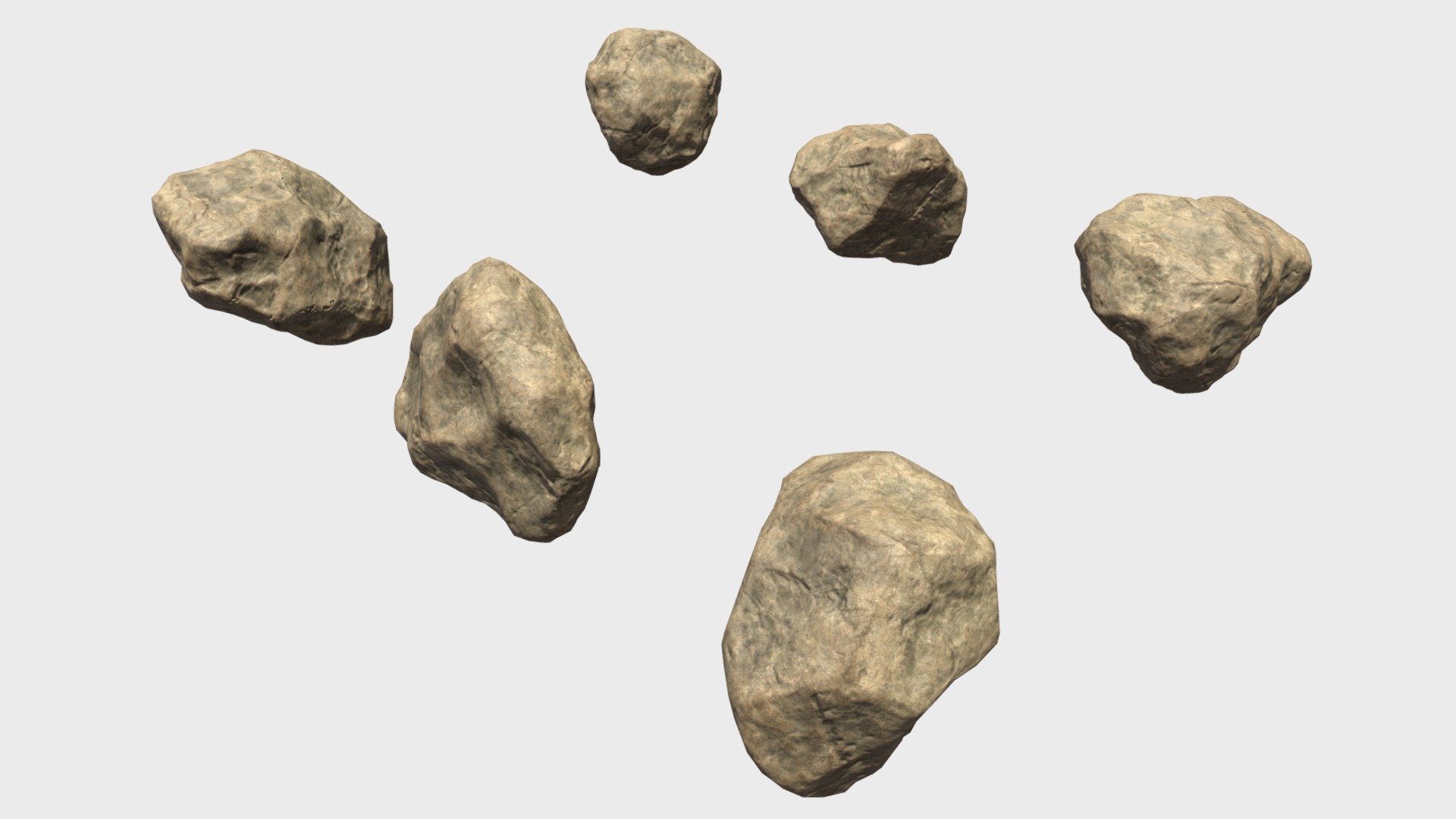 Realistic stones pack has 6 different PBR low poly rocks. These rocks are perfect for creating realistic environment, can be used in exterior visualisations and games. It's readily available to import in Unity3D and Ue4


Rock 1 Faces 1224, Verts 619

Rock 2 Faces 1426, Verts 716

Rock 3 Faces 1288, Verts 648

Rock 4 Faces 1702, Verts 860

Rock 5 Faces 1351, Verts 681

Rock 6 Faces 1154, Verts 584


Textures PBR 4096x4096 24b Png 63 Mb - Stones Pack - 3D model by Crazy_8 (@korboleevd) 3d model