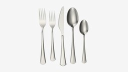 Flatware set 05 set, breakfast, fork, silver, spoon, eat, metal, kitchen, tableware, dining, utensil, cutlery, flatware, knife, 3d, pbr, steel