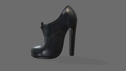 Female High Heels Oxford Shoes leather, high, platform, heel, fashion, girls, clothes, killer, oxford, shoes, woman, womens, pbr, low, poly, female, black