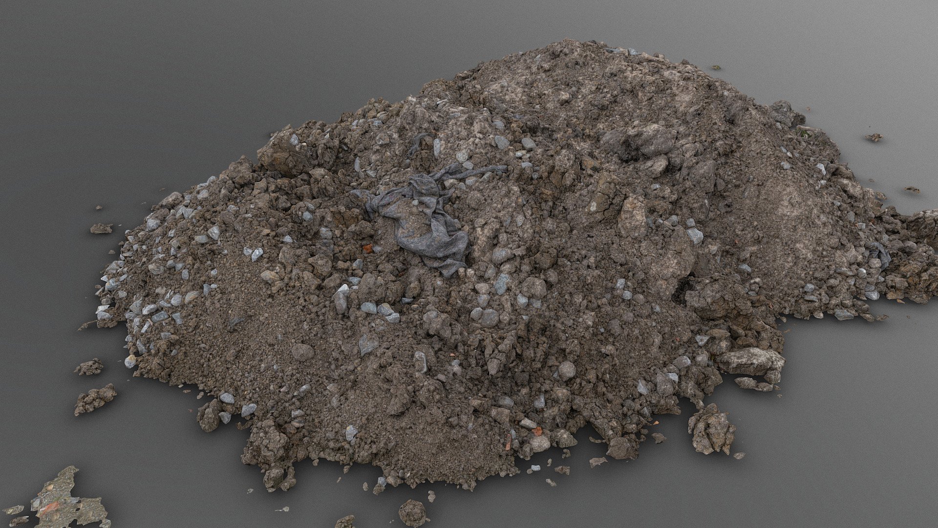 Pile of dark construction gardening soil mud land earth dirt heap pile mound, freshly dug soil heap of dirt with some rock stones and piece of insulation textile

Photogrammetry scan 180x24MP,  3x8K textures + HD normals and tiffs available as additional file download upon purchase - Stony soil pile - Buy Royalty Free 3D model by matousekfoto 3d model