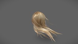 Wind Blowing Long Female Hair hair, wind, white, blond, hero, long, messy, blowing, pbr, low, poly, female, dark, black