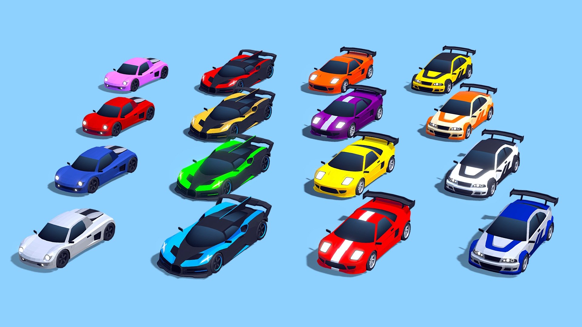 Hello!, this is the March update (2023.3) of Low Poly Cars - Mega Pack, which is available in the Unity Asset Store and Sketchfab. This update will be launched on March 9th.

It includes 4 new cars: Bugatti Bolide (Laplace), BMW M3 GTR (Blacklist), Honda NSX Tuned (Edge) and Tommykaira ZZ-S (Kyara).

If you would like to request a vehicle for next updates just write a comment! 3d model