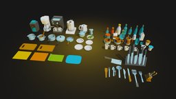Assets Kitchen kit, assets, coffee, plate, gaming, set, pack, fork, scoop, spoon, plain, kitchen, items, tableware, low_poly, low-poly, lowpoly, simple