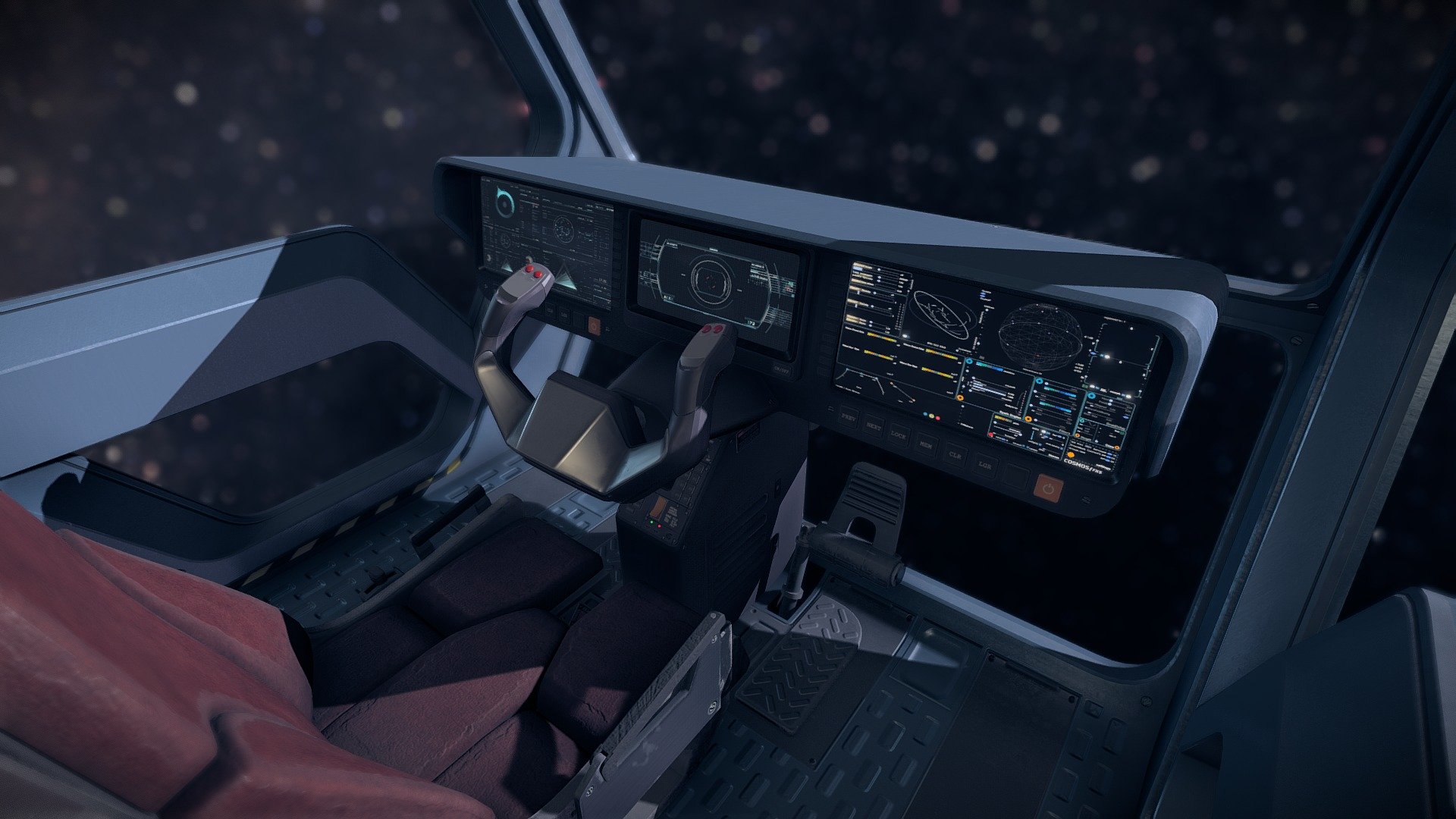 AAA Quality, highly detailed sci-fi cockpit, perfect for any space-sim or VR experience. With 4K resolution PBR Textures.

This is a game ready, optimized 3d asset. It uses the PBR texture standard for full compatibility with any modern game engine, rendering software or 3d program. If you have any questions, dont hesitate to send me a message.

This Package contains:




3D Model in multiple formats (.max, .fbx, .obj, .3ds) with separated sub-components for easy animations.

3 Cockpit variants: Single seat with joysticks, single seat with yoke and double seat with joysticks.

Animation for opening side doors

4K PBR Textures (2 sets: Cockpit, Glass, each in 2 styles (Clean and Weathered), and PSD to customize paint and seat colors)
****Textures: All textures provided in .psd or .png format. The following texture maps are included: Albedo, Normal, Metallic, Roughness, Metallic/Roughness(A), Metallic/Smoothness(A), Ambient Occlusion, Emissive, Opacity(for glass).
 - Sci Fi Cockpit 8 - 3D model by VattalusAssets 3d model