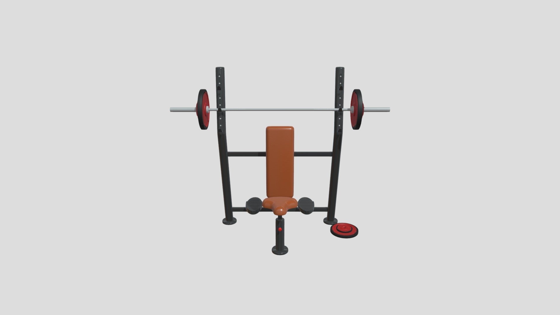 Gym machine 3d model built to real size, rendered with Cycles in Blender, as per seen on attached images. 

File formats:
-.blend, rendered with cycles, as seen in the images;
-.obj, with materials applied;
-.dae, with materials applied;
-.fbx, with materials applied;
-.stl;

Files come named appropriately and split by file format.

3D Software:
The 3D model was originally created in Blender 3.1 and rendered with Cycles.

Materials and textures:
The models have materials applied in all formats, and are ready to import and render.
Materials are image based using PBR, the model comes with four 4k png image textures for the rack, and four 1k textures for the disks.

Preview scenes:
The preview images are rendered in Blender using its built-in render engine &lsquo;Cycles'.
Note that the blend files come directly with the rendering scene included and the render command will generate the exact result as seen in previews.

General:
The models are built mostly out of quads.
The disks and bar are separate objects 3d model