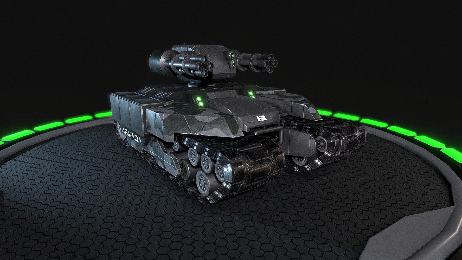 The Blitz is a fast light tank equipped with 2 short range rapid fire plasma cannons. It is ideal for fast raiding in enemy territory. 

This model is high poly version based on the my remodelled Armada Blitz Tank from the rts game Beyond All Reason. Used as experimental playground to get used to baking, procedural textures and other techniques. Made completly in Blender.

&hellip;and hey guys. dont be shy and let a like or comment. thank you! - Light Plasma Tank "Blitz V2" - 3D model by Flaka76 3d model